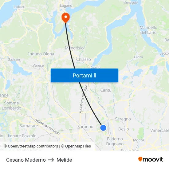 Cesano Maderno to Melide map