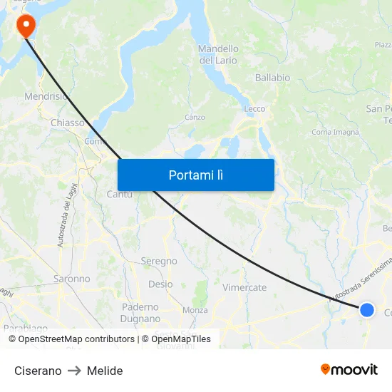 Ciserano to Melide map