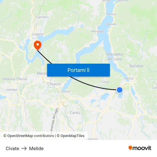 Civate to Melide map