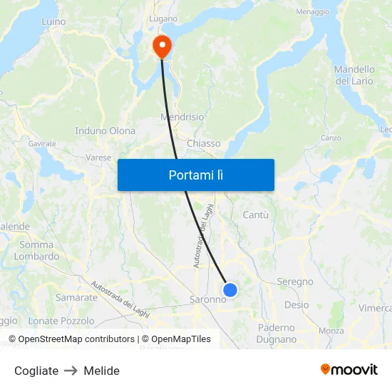 Cogliate to Melide map