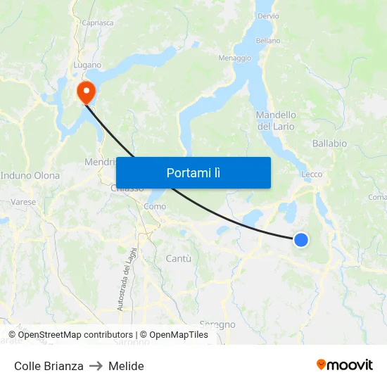Colle Brianza to Melide map