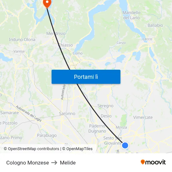 Cologno Monzese to Melide map