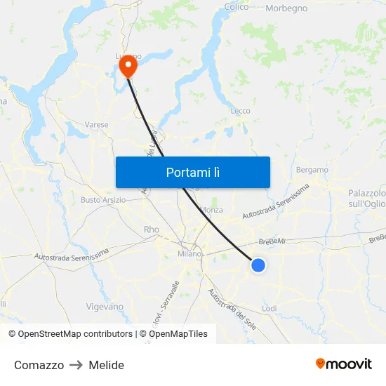 Comazzo to Melide map