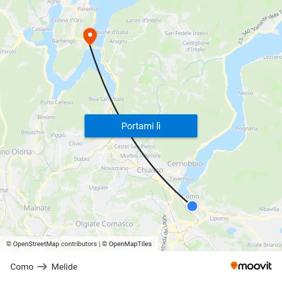 Como to Melide map
