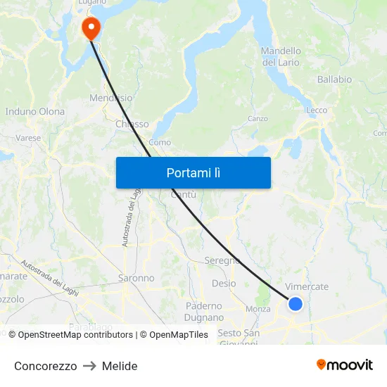 Concorezzo to Melide map