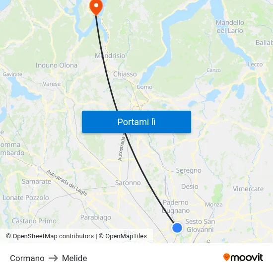 Cormano to Melide map