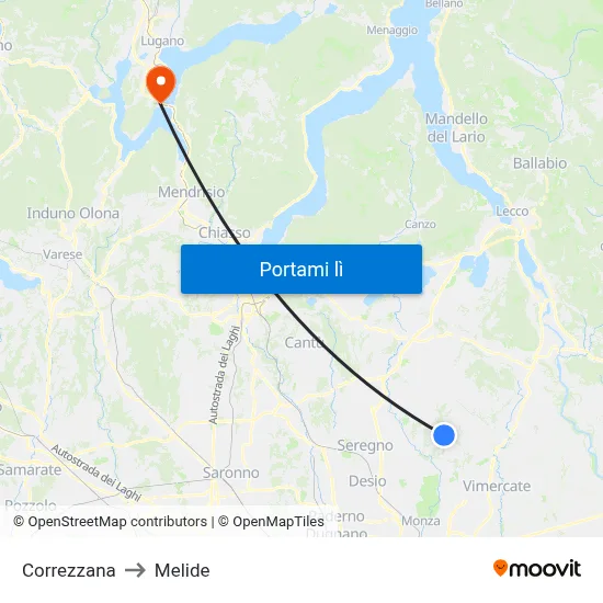 Correzzana to Melide map