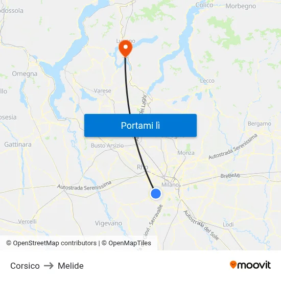 Corsico to Melide map