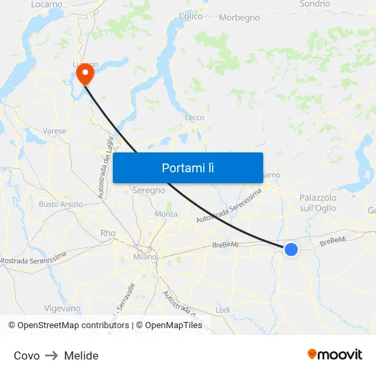 Covo to Melide map
