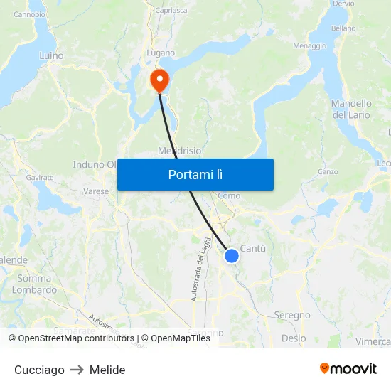 Cucciago to Melide map