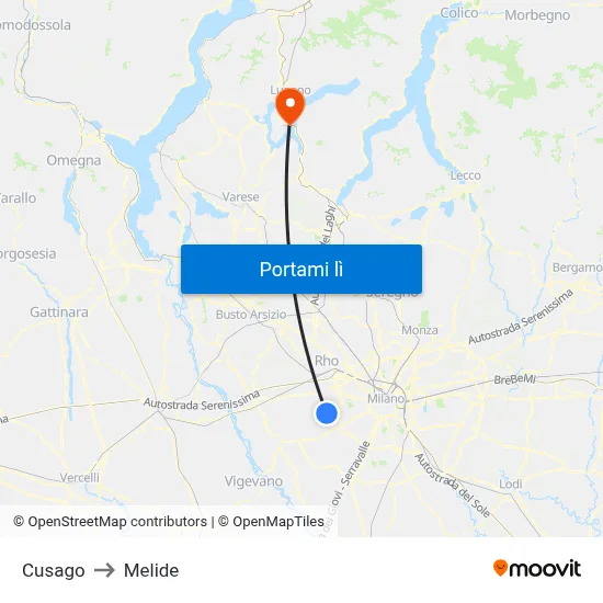 Cusago to Melide map