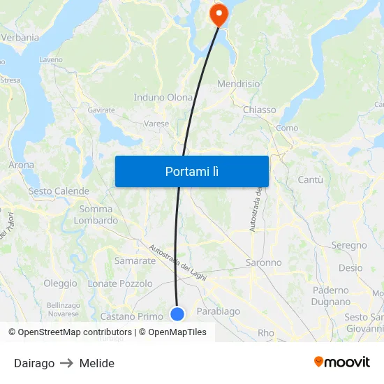 Dairago to Melide map