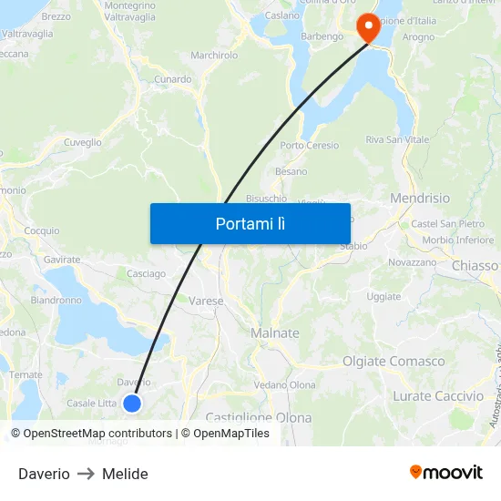 Daverio to Melide map