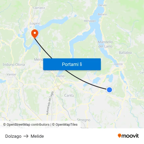 Dolzago to Melide map