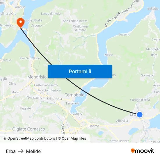 Erba to Melide map