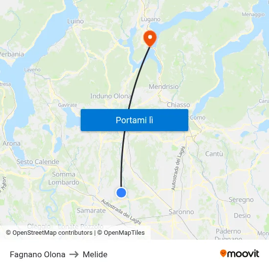 Fagnano Olona to Melide map