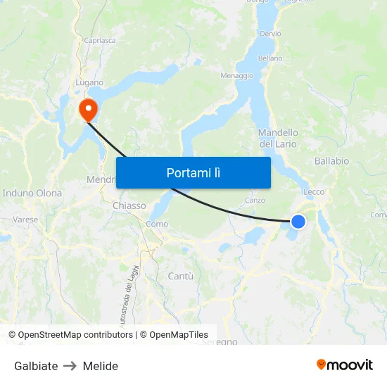Galbiate to Melide map