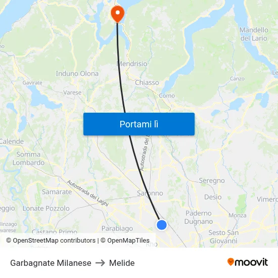 Garbagnate Milanese to Melide map