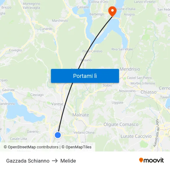 Gazzada Schianno to Melide map