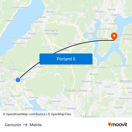 Gemonio to Melide map