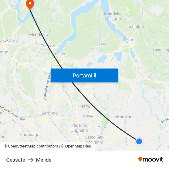 Gessate to Melide map