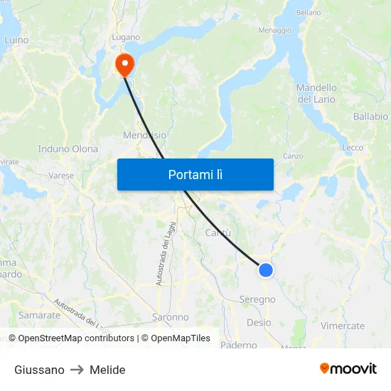 Giussano to Melide map