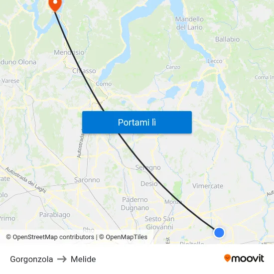 Gorgonzola to Melide map