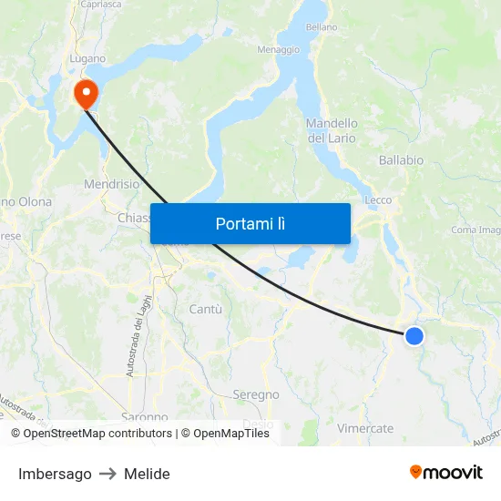 Imbersago to Melide map