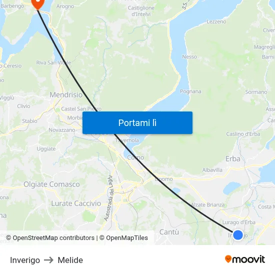 Inverigo to Melide map