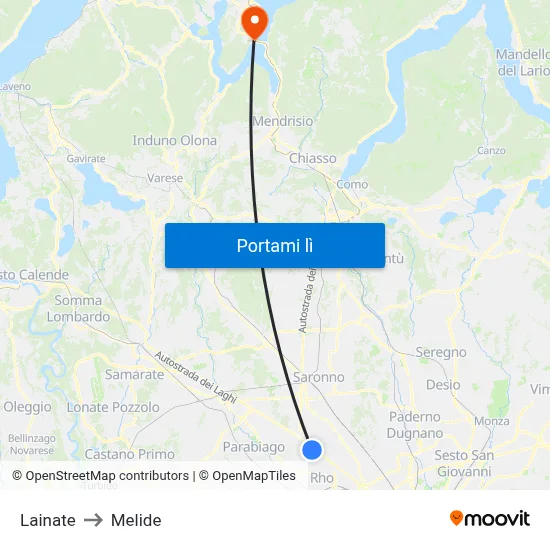 Lainate to Melide map