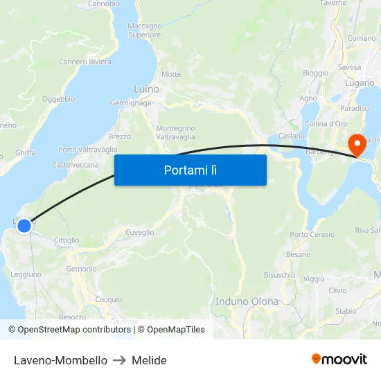 Laveno-Mombello to Melide map