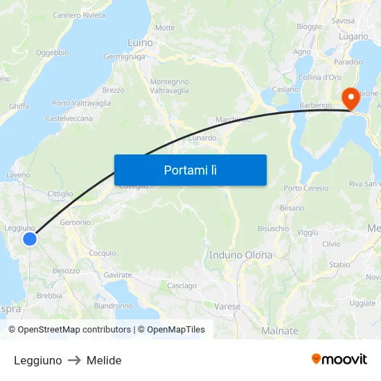 Leggiuno to Melide map