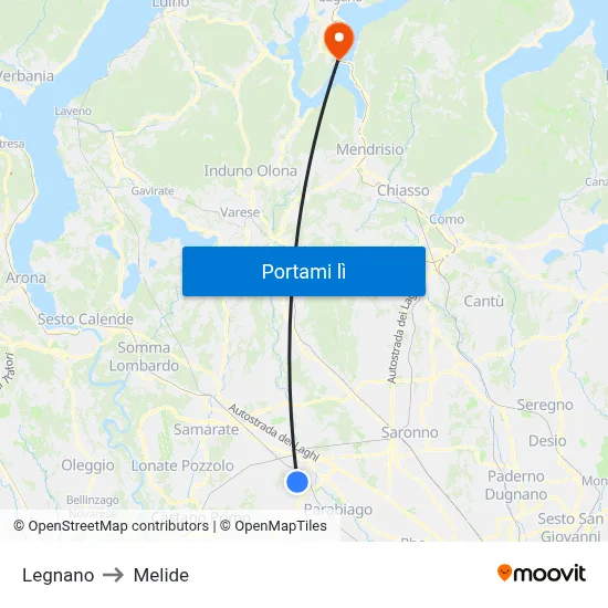 Legnano to Melide map