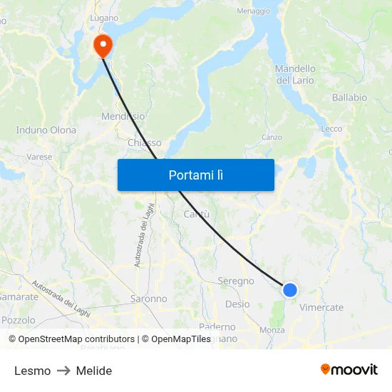 Lesmo to Melide map