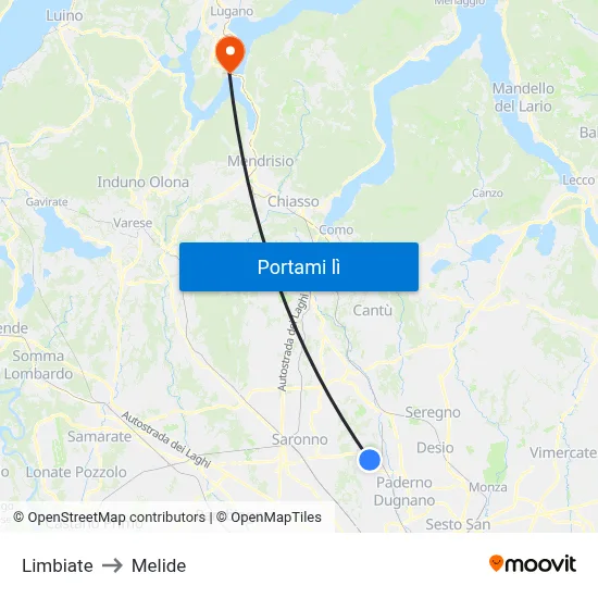 Limbiate to Melide map