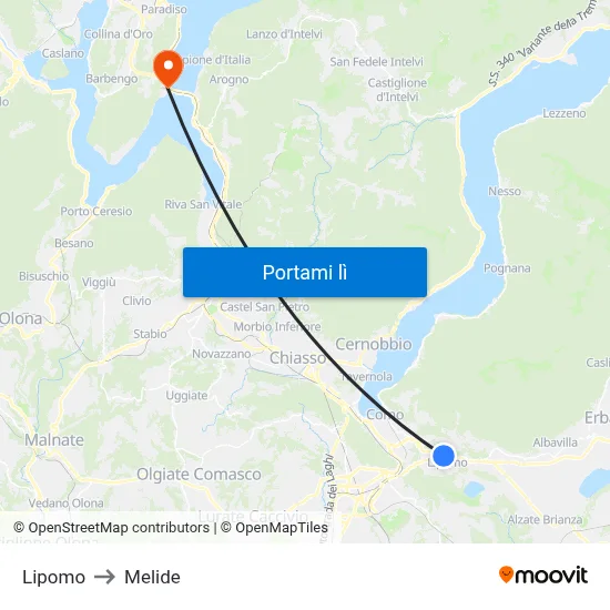 Lipomo to Melide map