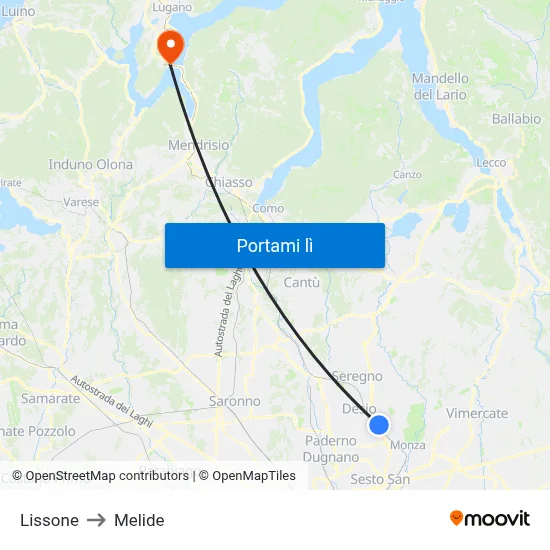 Lissone to Melide map