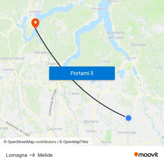 Lomagna to Melide map
