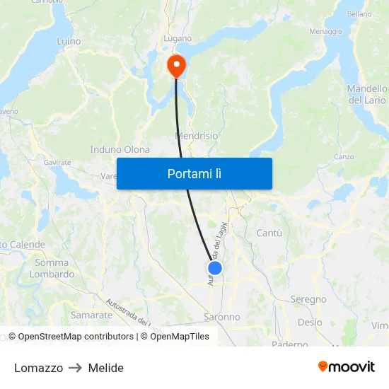 Lomazzo to Melide map