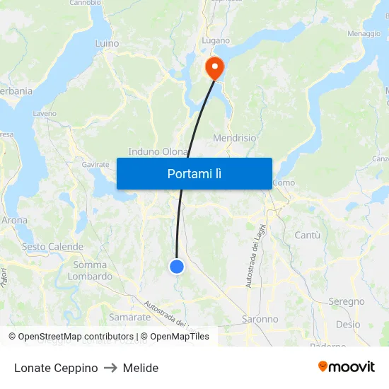 Lonate Ceppino to Melide map