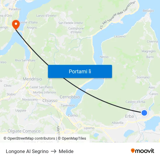 Longone Al Segrino to Melide map