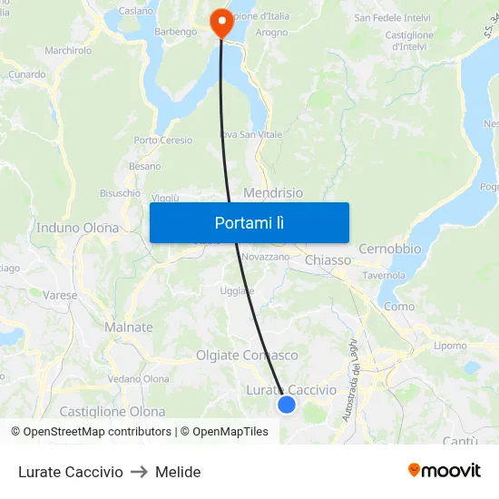 Lurate Caccivio to Melide map