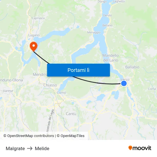 Malgrate to Melide map