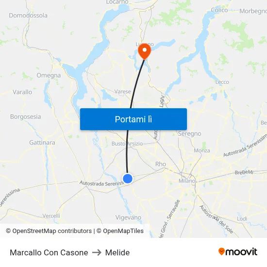 Marcallo Con Casone to Melide map