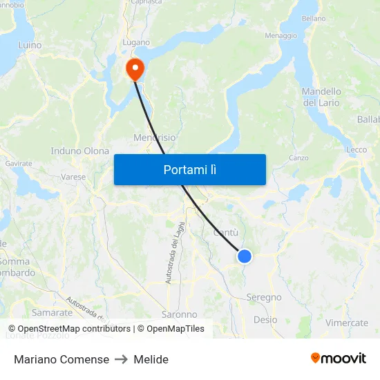 Mariano Comense to Melide map