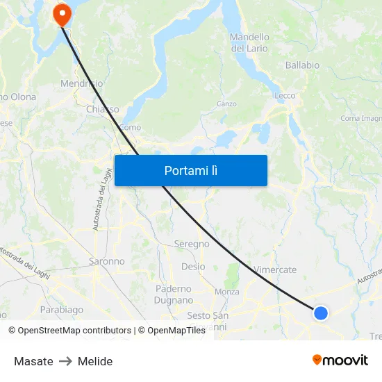 Masate to Melide map