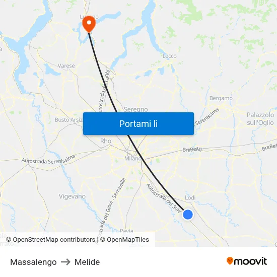 Massalengo to Melide map