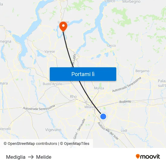 Mediglia to Melide map