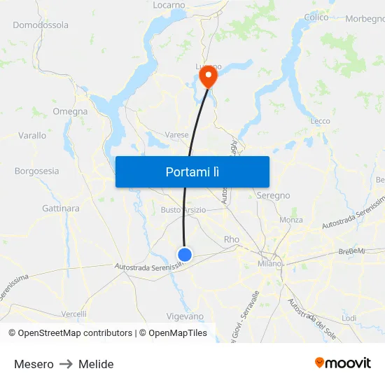 Mesero to Melide map