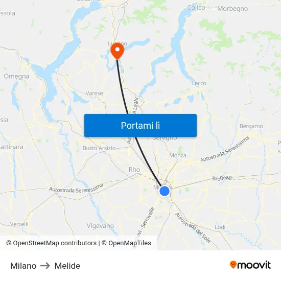 Milano to Melide map